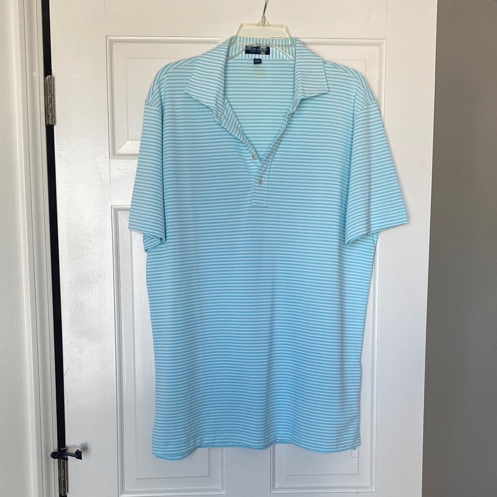Peter Millar Light Blue Striped Polo Shirt